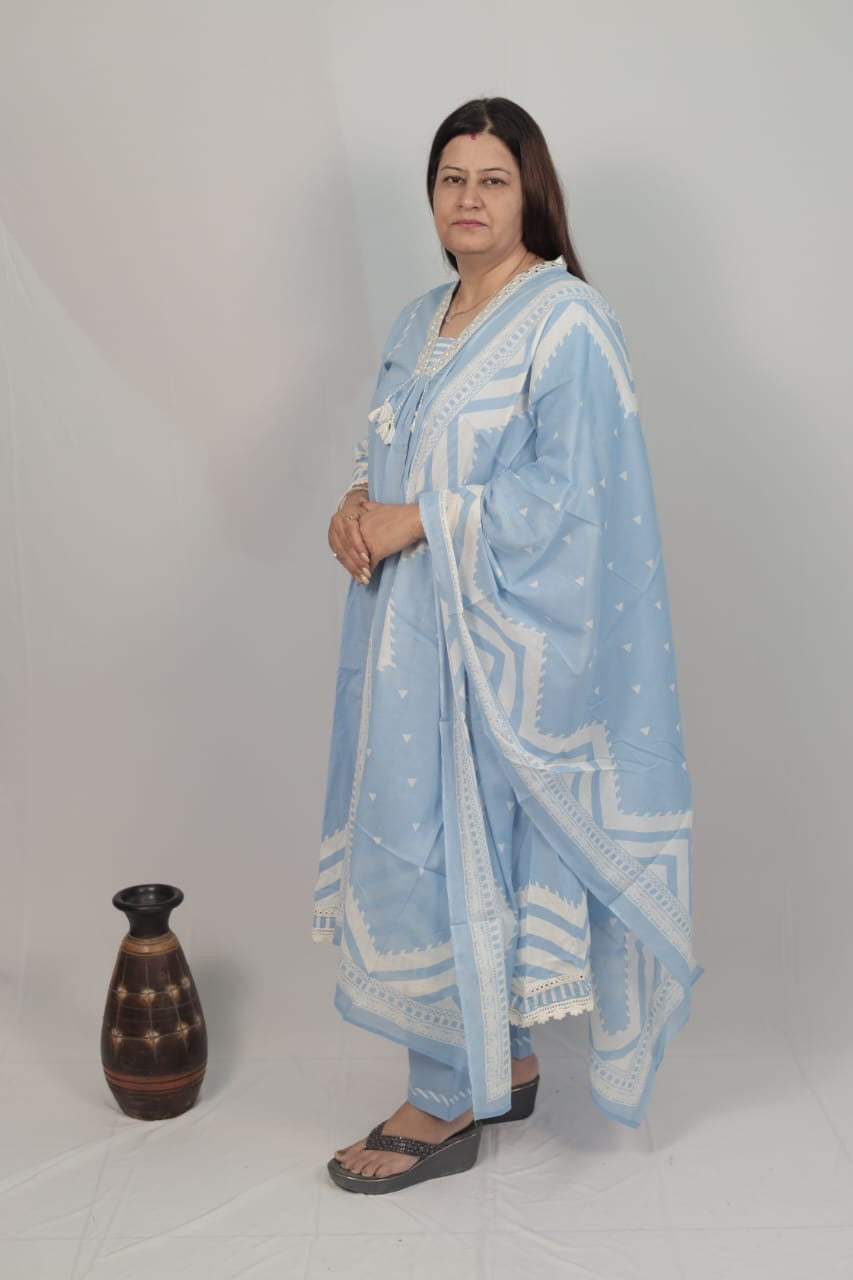 Sky Blue Mul Cotton Suit