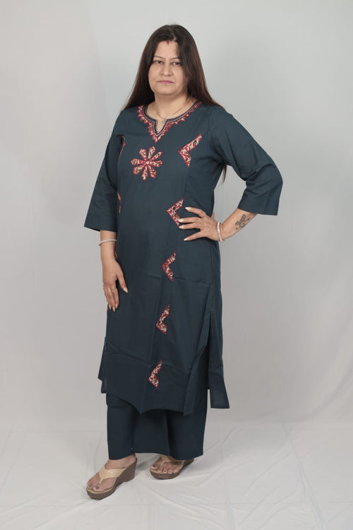 A-Line Aplic work 2 piece set-Teal Blue