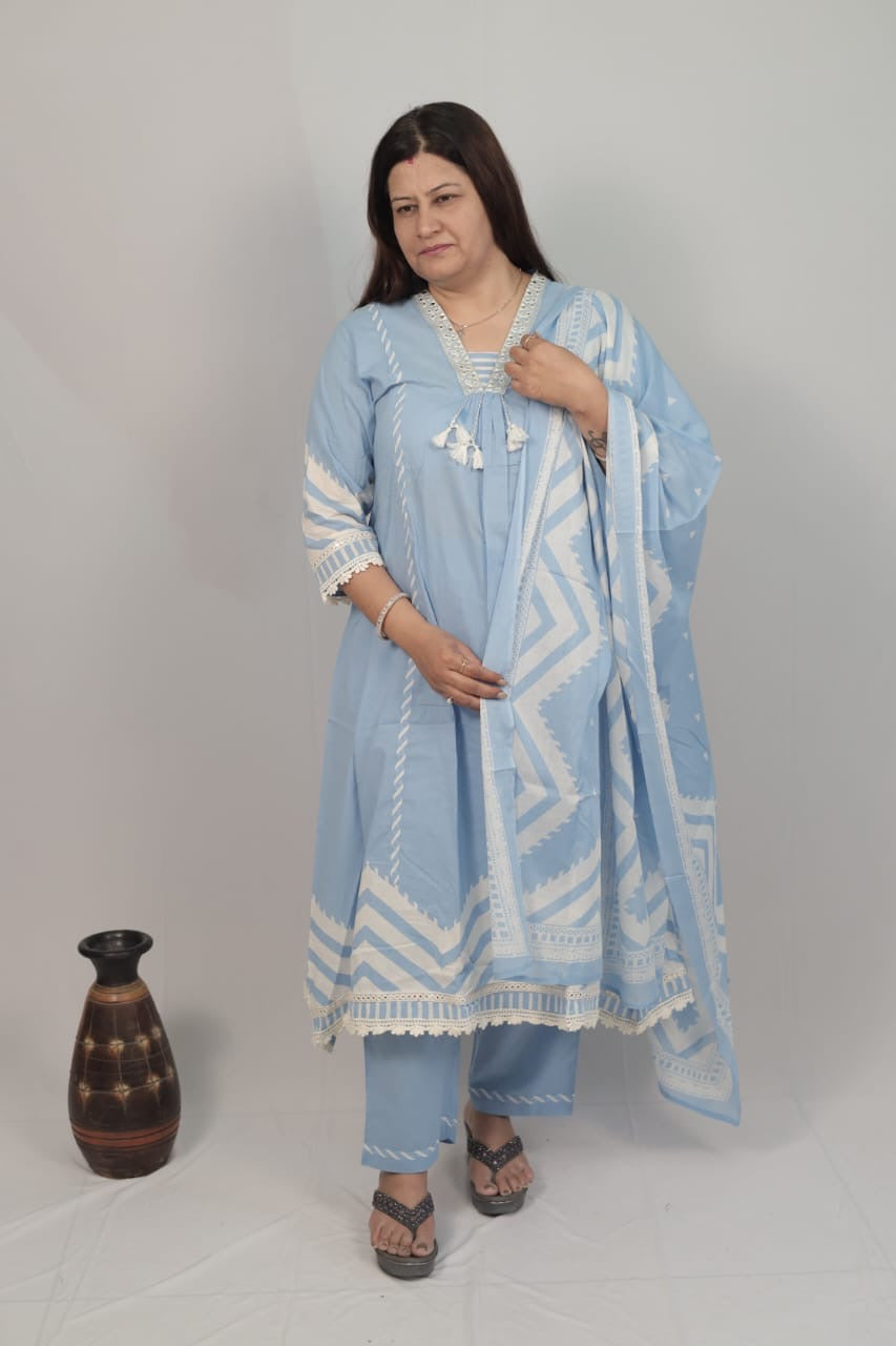 Sky Blue Mul Cotton Suit