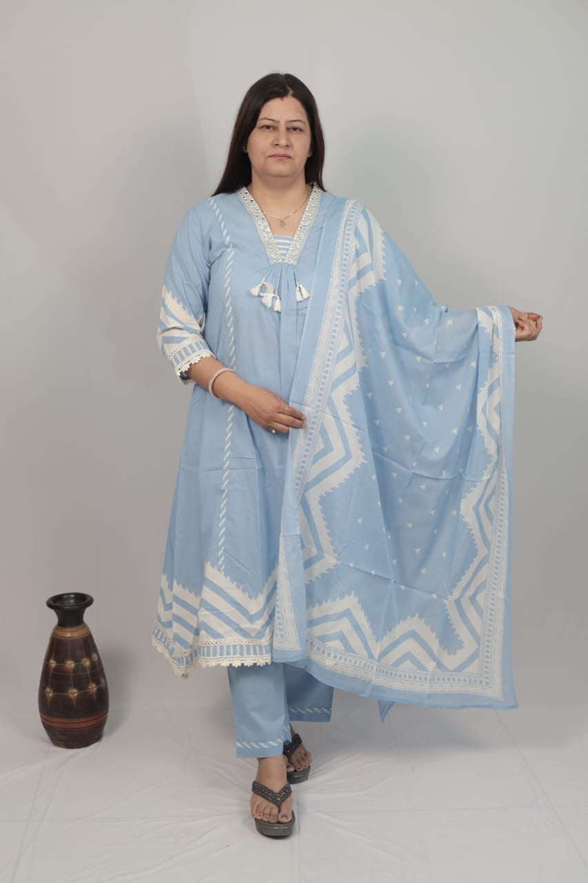 Sky Blue Mul Cotton Suit