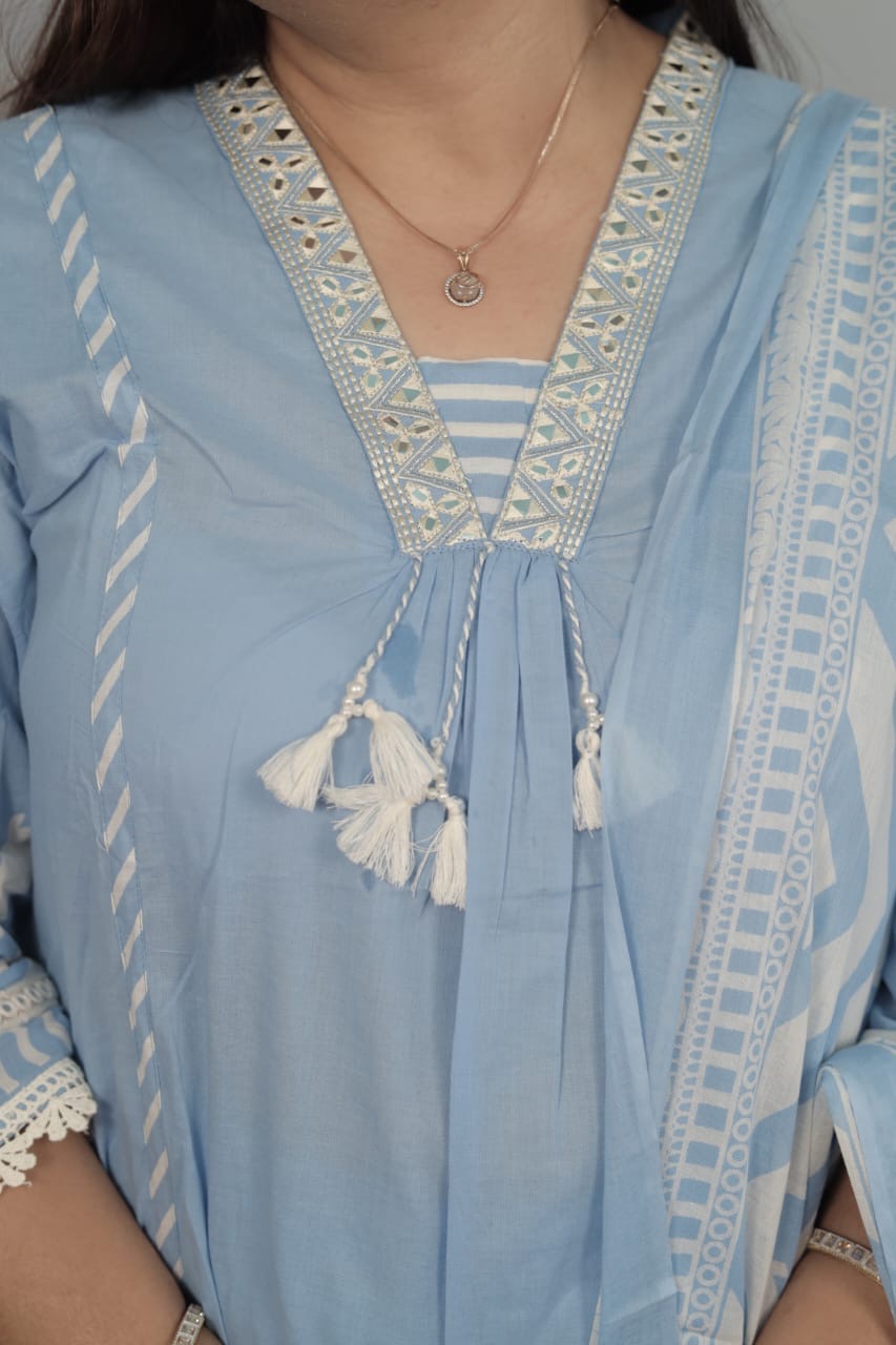 Sky Blue Mul Cotton Suit