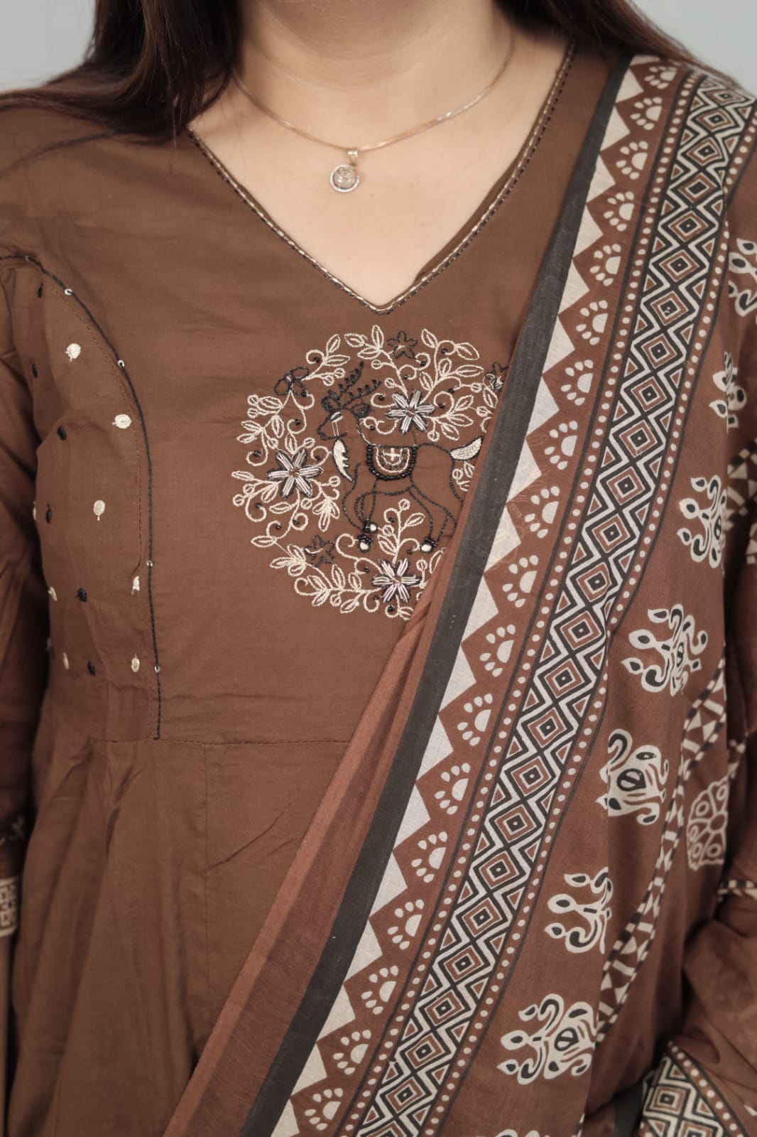 Earthy Brown Printed Suit Set