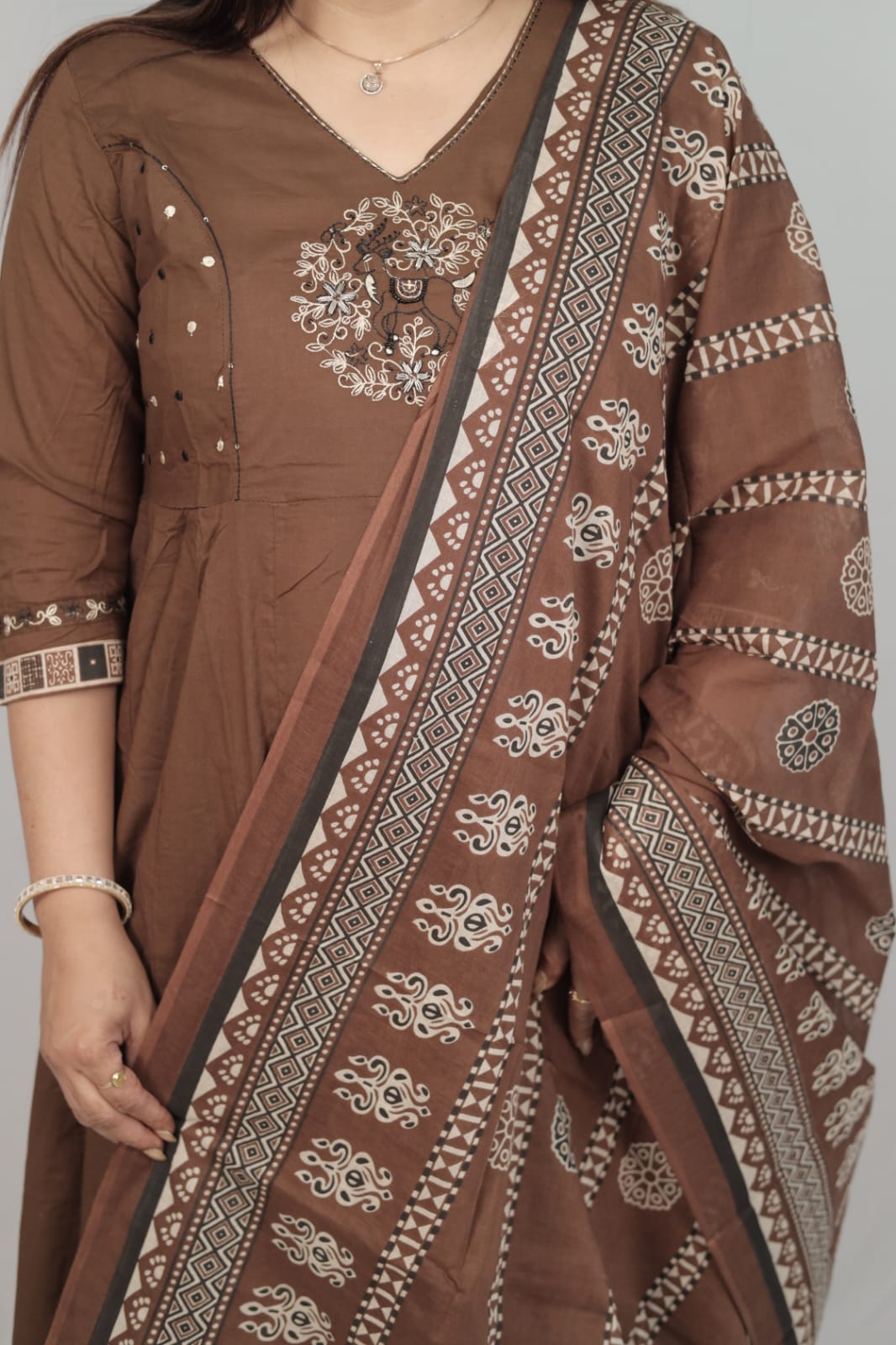 Earthy Brown Printed Suit Set