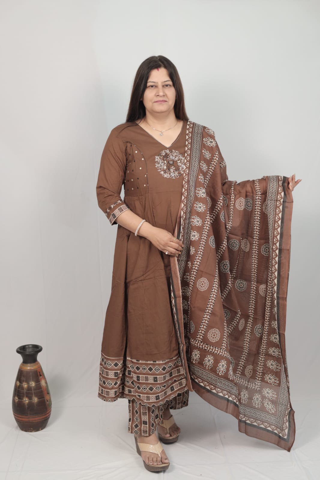 Earthy Brown Printed Suit Set
